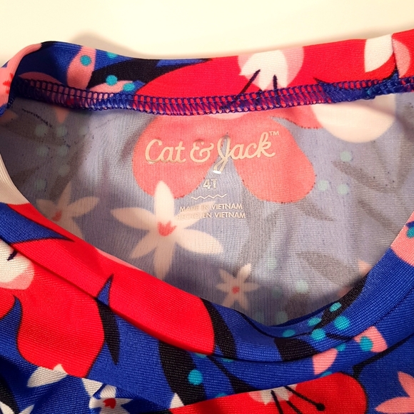 Cat & Jack Toddler Girls 2pc Blue & Red Floral Rash Guard Swim Suit Set - Picture 3 of 4